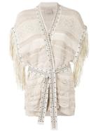 Laneus Fringed Knit Wrap Cardigan, Women's, Size: 42, Nude/neutrals, Cotton/viscose/polyamide/polyurethane