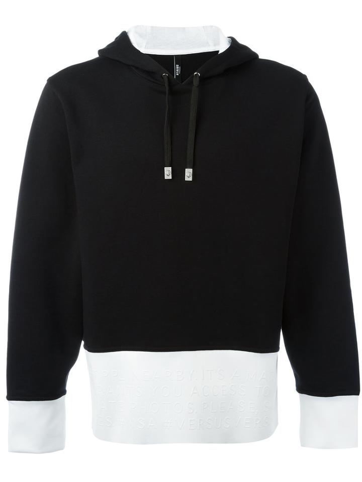 Versus Contrast Hoodie, Men's, Size: Medium, Black, Cotton/polyester/spandex/elastane