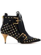 Alexander Mcqueen Double Buckle Studded Patent Leather Boots - Black