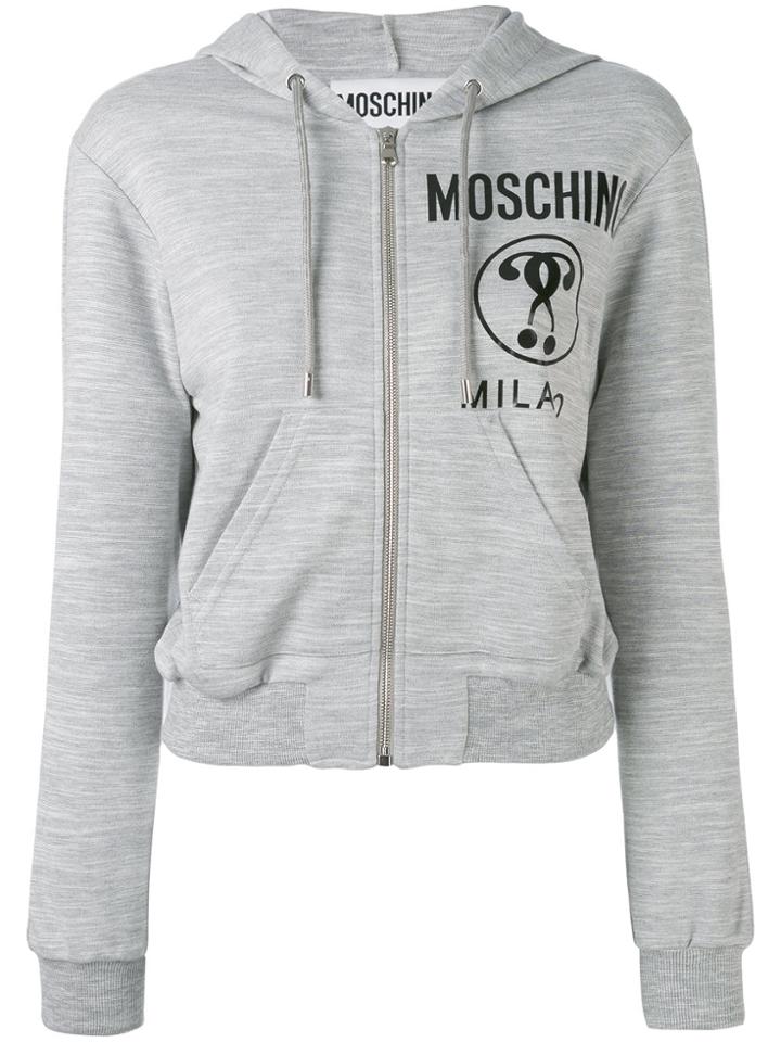 Moschino Cropped Logo Hooded Top - Grey