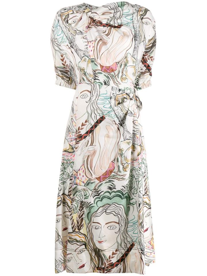 3.1 Phillip Lim Printed Ruched Midi Dress - White