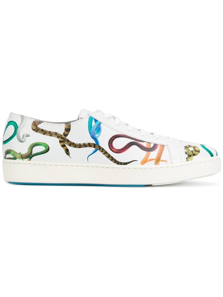 Santoni Snake Print Sneakers - White