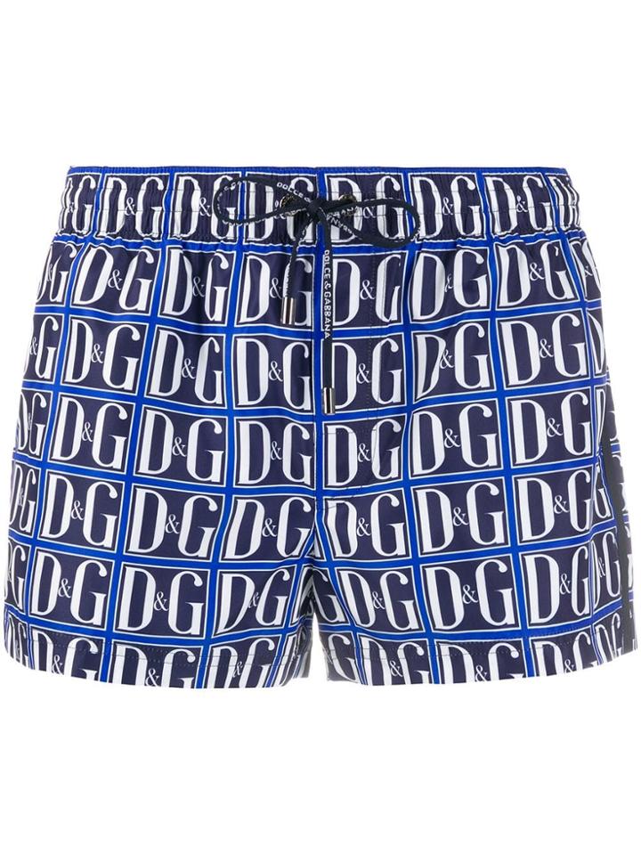 Dolce & Gabbana Monogram Print Swim Shorts - Blue