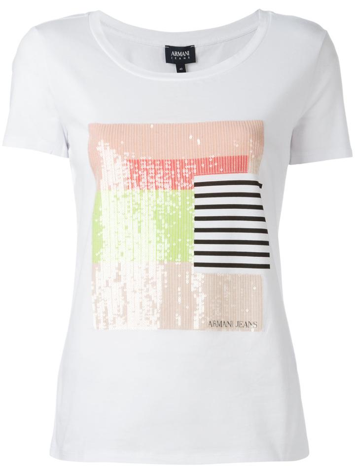 Armani Jeans Sequins T-shirts, Women's, Size: 40, White, Cotton/spandex/elastane/sequin