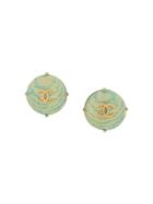Chanel Vintage Cc Round Earrings - Green