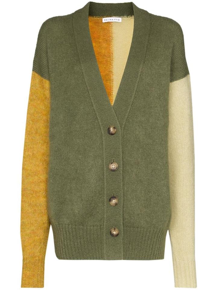 Rejina Pyo V-neck Colour Block Cardigan - Green