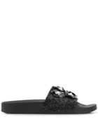 Blumarine Flower Appliqué Slides - Black