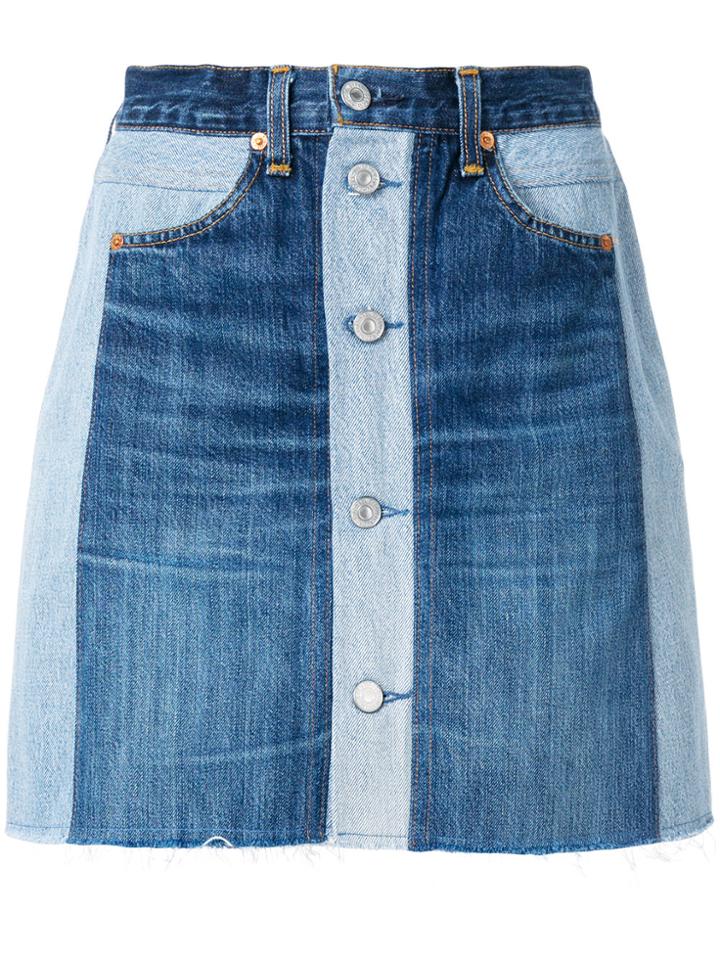 Re/done Button Front Denim Skirt - Blue