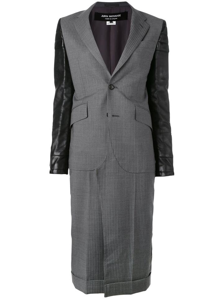 Junya Watanabe Comme Des Garçons - Leather-panelled Coat - Women - Cupro/wool - S, Grey, Cupro/wool