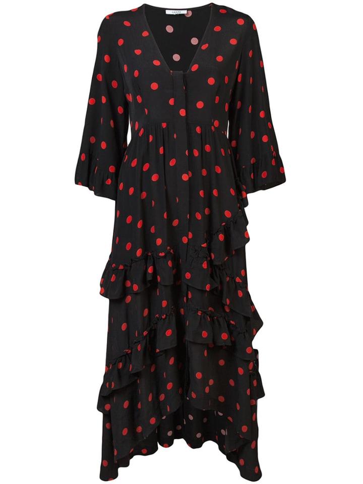 Ganni Polka Dot Maxi Dress - Black