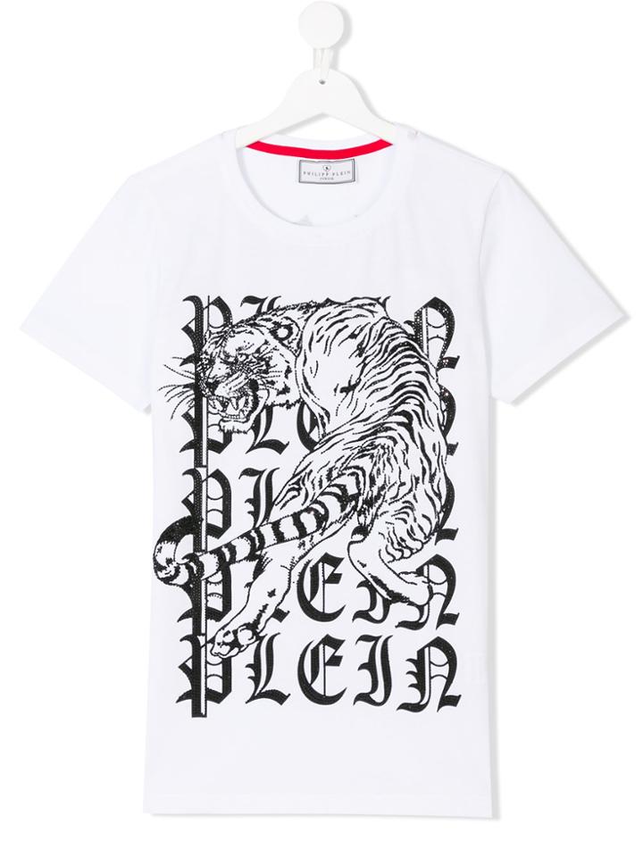 Philipp Plein Junior Tiger And Logo Print T-shirt - White