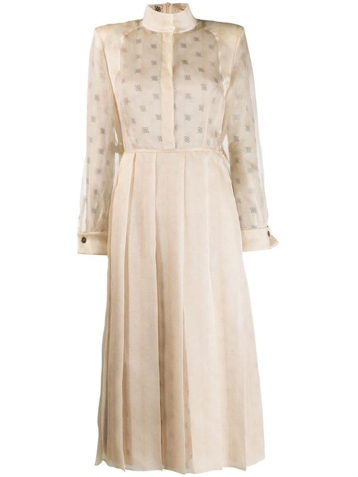 Fendi High Collar Dress - Neutrals