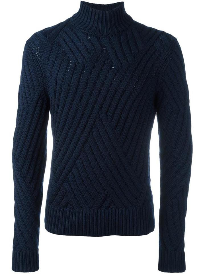 Neil Barrett Diagonal Ribbed Jumper, Men's, Size: Medium, Blue, Wool