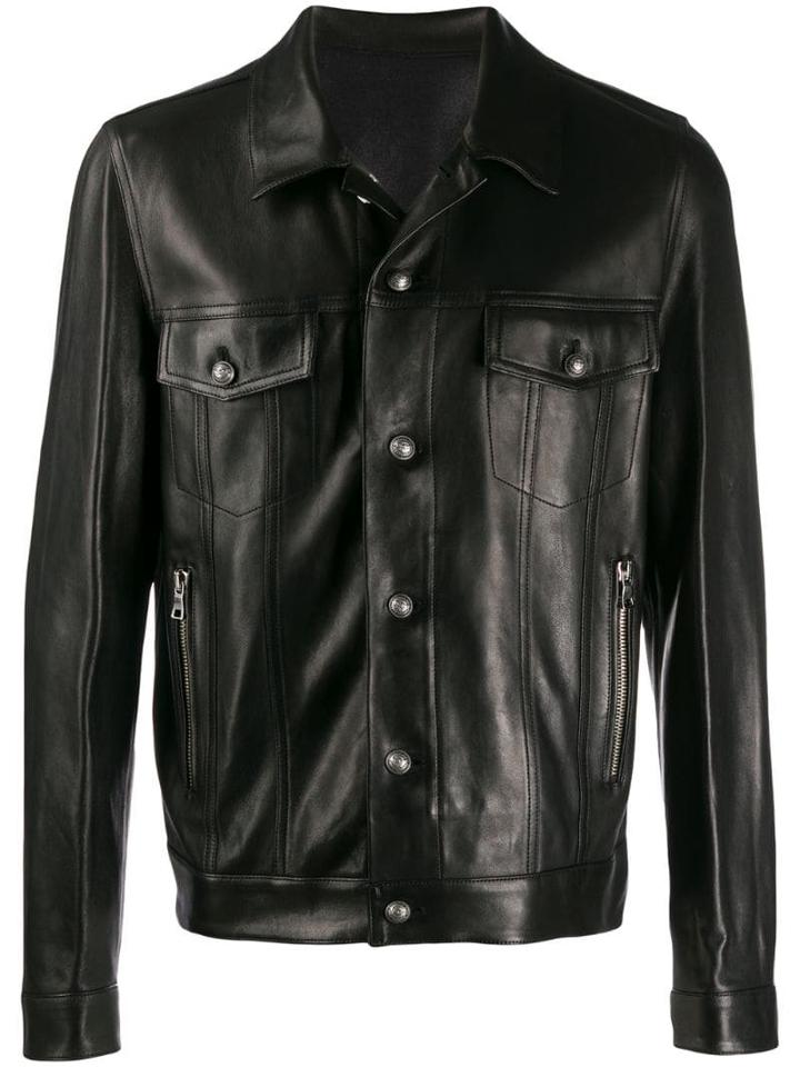 Balmain Signature Logo Leather Jacket - Black