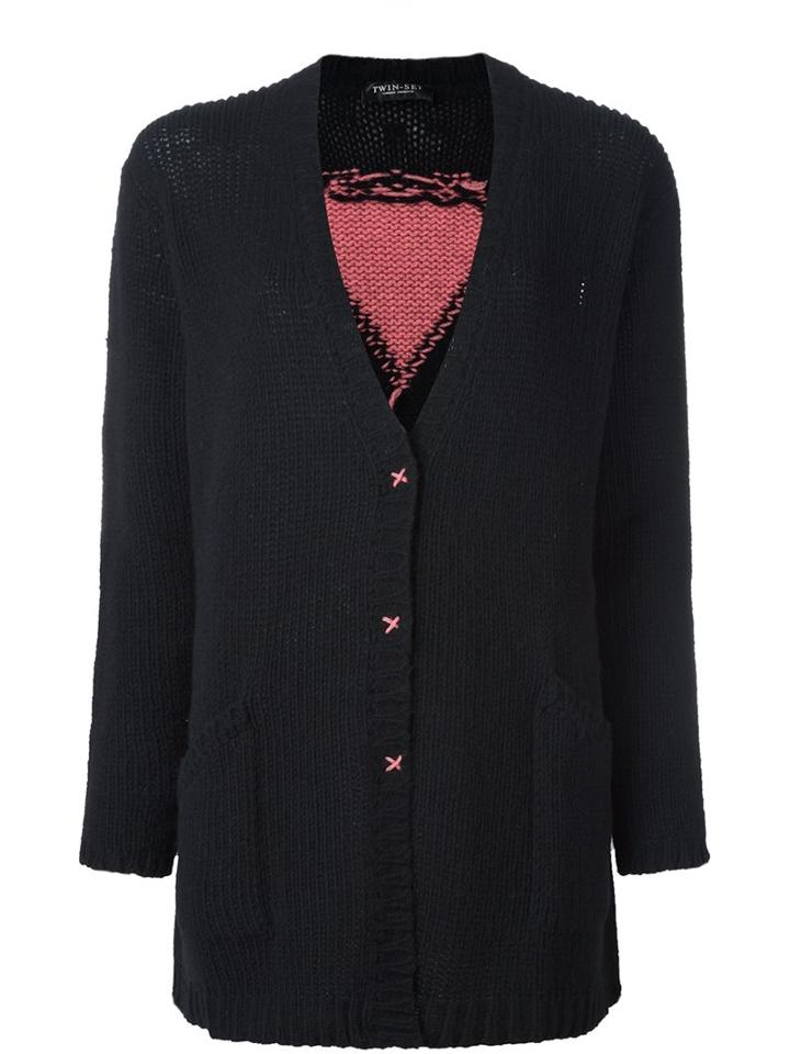 Twin-set V-neck Mid Cardigan, Women's, Size: Medium, Black, Polyamide/wool