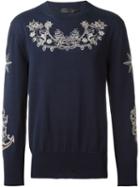 Alexander Mcqueen Tattoo Embroidered Jumper, Men's, Size: Xl, Blue, Cotton/viscose/polyester