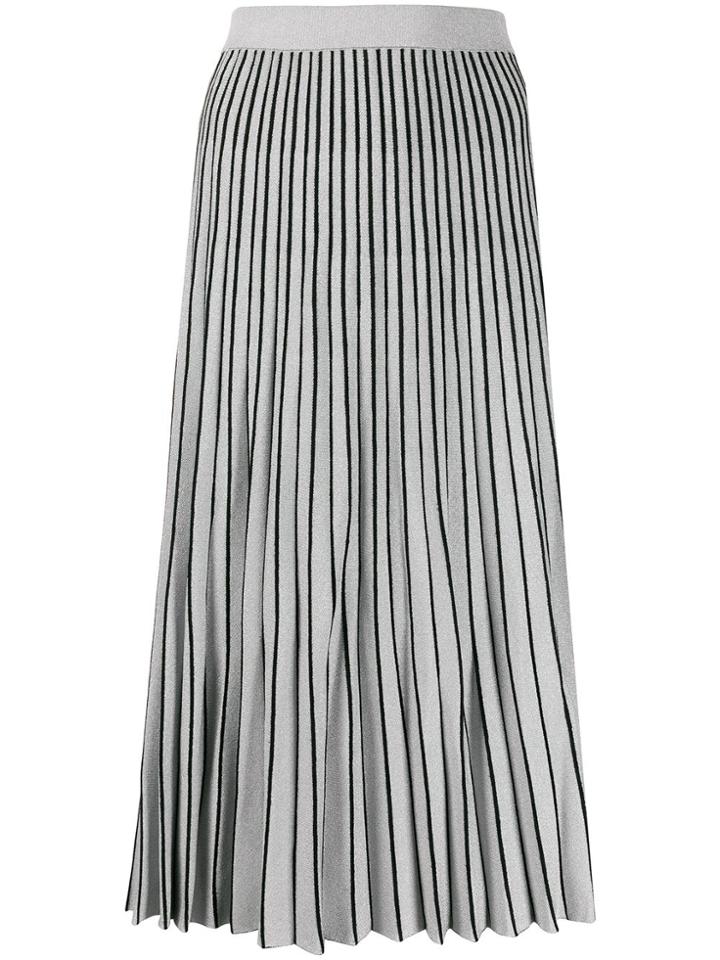 Proenza Schouler Metallic Striped Pleated Skirt - Silver
