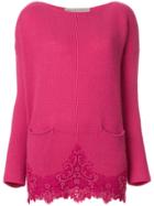 Ermanno Scervino Lace Hem Pocket Jumper - Pink & Purple