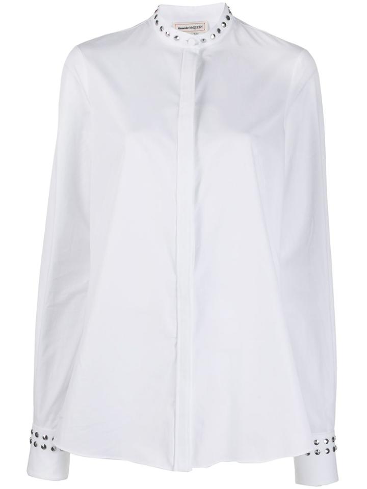 Alexander Mcqueen Stud Detail Collarless Shirt - White