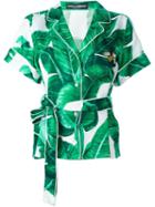 Dolce & Gabbana Leaf Print Wrap Shirt, Women's, Size: 42, Green, Silk