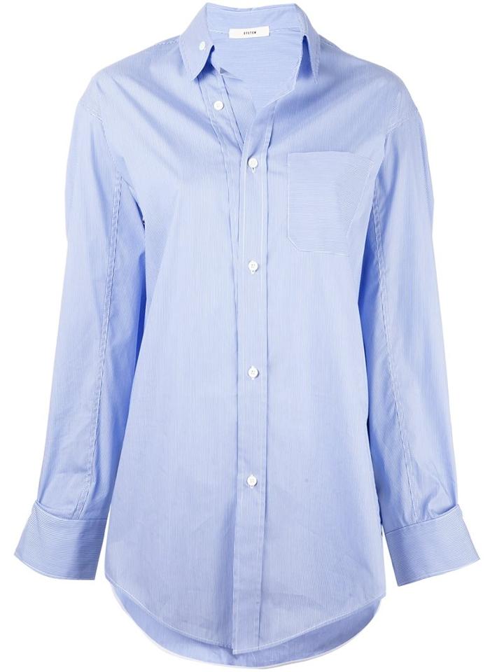 System Oversized Pinstripe Shirt, Women's, Size: Small, Blue, Cotton/nylon/polyurethane