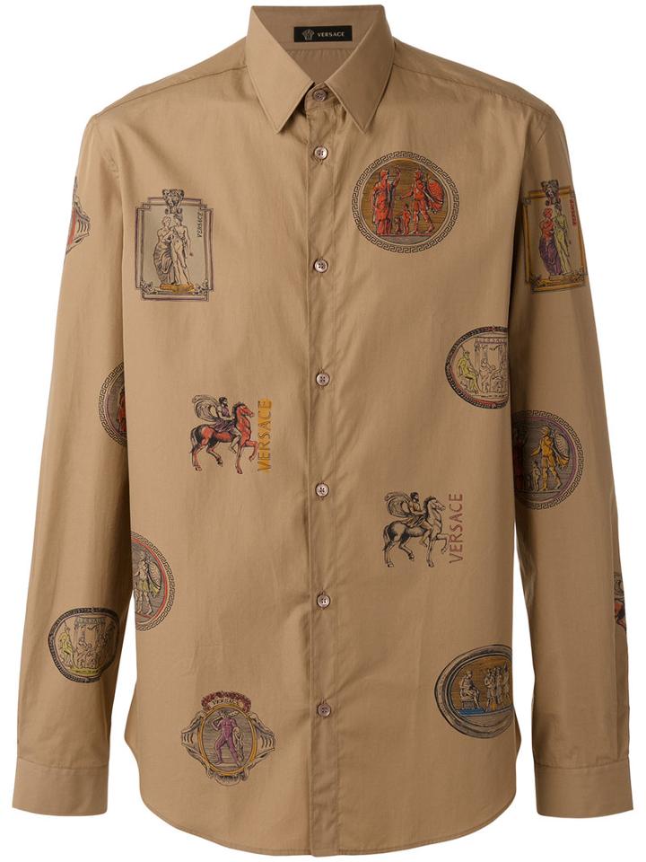 Versace - Patch Print Shirt - Men - Cotton - 41, Brown, Cotton