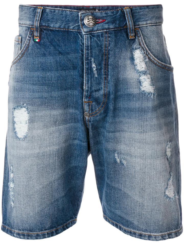Philipp Plein Distressed Denim Shorts - Blue