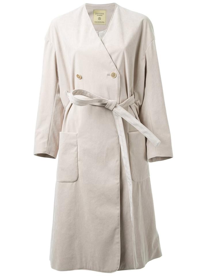 Fad Three Collarless Trench Coat, Women's, Size: Small, White, Polyester