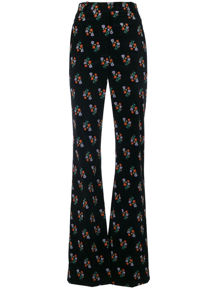 Sonia Rykiel Velvet Floral Print Flared Trousers - Black