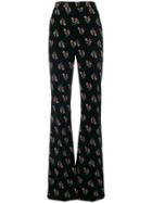Sonia Rykiel Velvet Floral Print Flared Trousers - Black