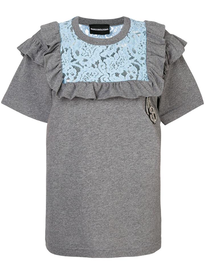 Marco Bologna Lace Ruffle T-shirt - Grey