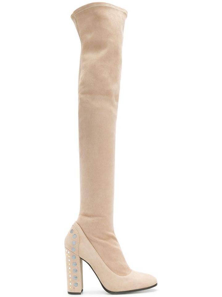 Fabi Embellished Heel Thigh Boots - Neutrals