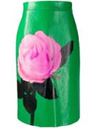 Prada Rose Motif Midi Skirt - Green