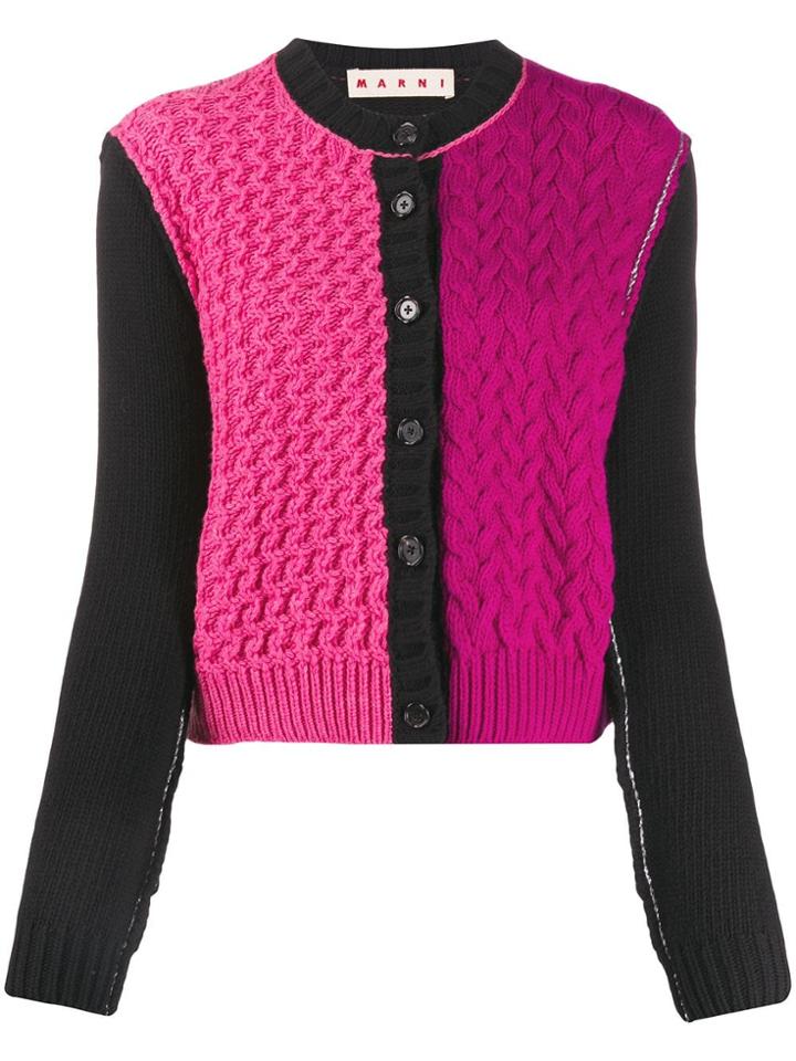 Marni Colour Block Cable Knit Cardigan - Pink