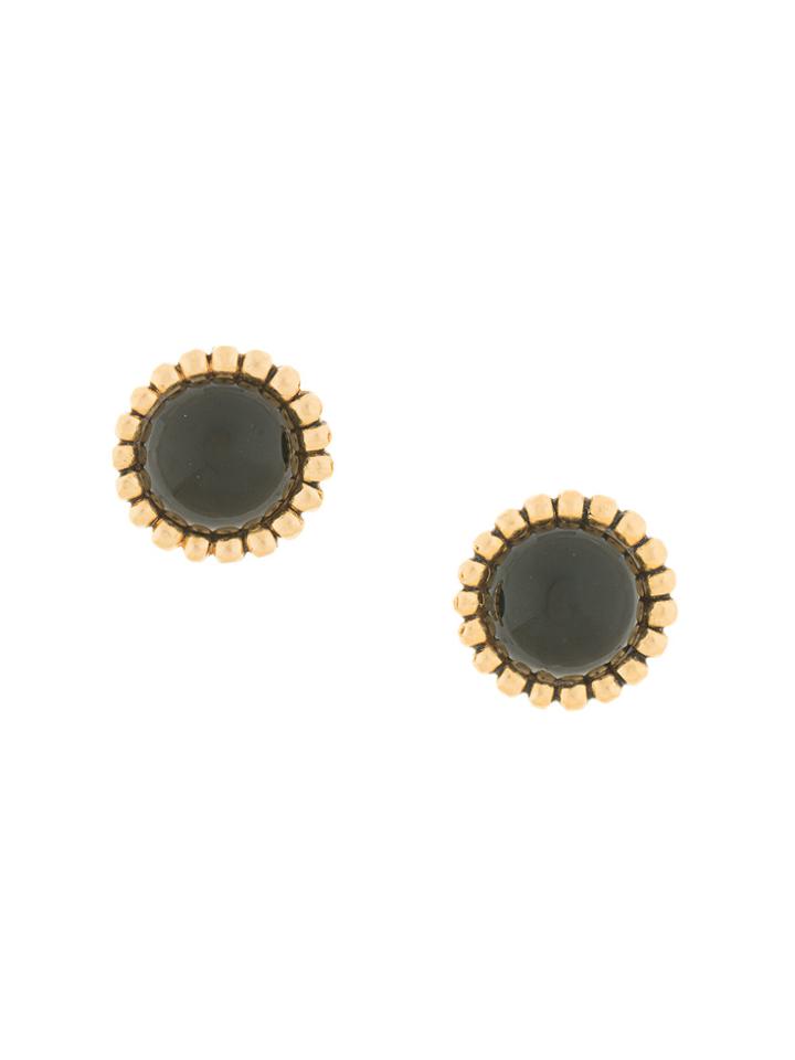 Chanel Vintage Round Stone Earrings - Black