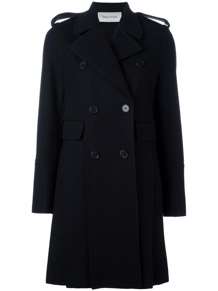 Valentino Double Breasted Peacoat, Women's, Size: 40, Black, Silk/virgin Wool