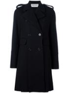 Valentino Double Breasted Peacoat, Women's, Size: 40, Black, Silk/virgin Wool