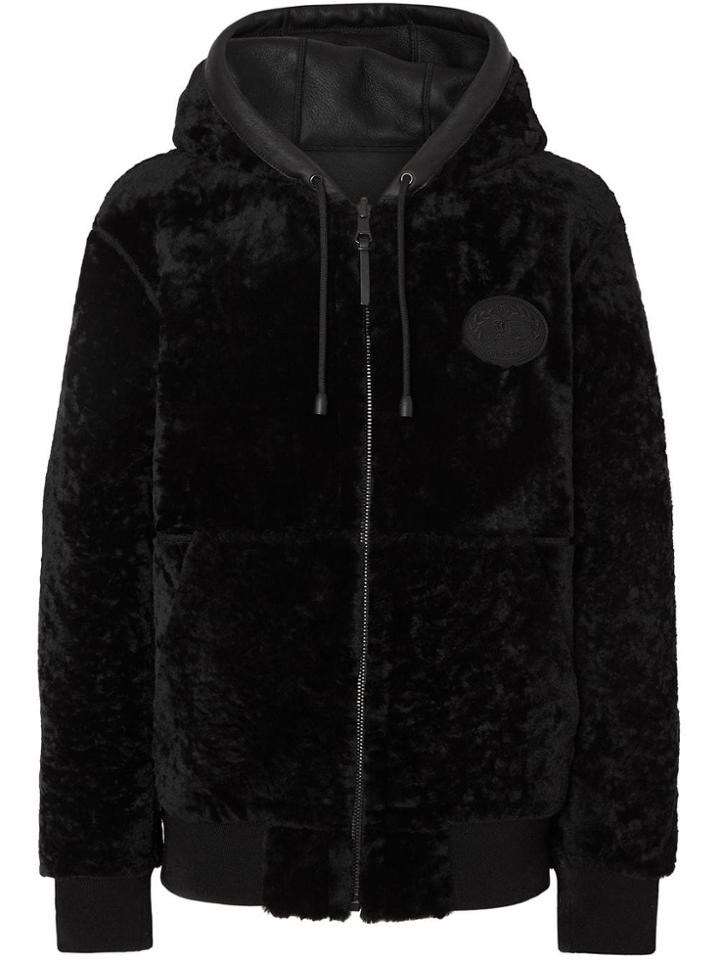 Burberry Reversible Shearling Hooded Bomber Jacket - Black