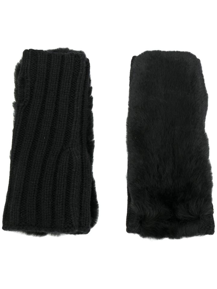 Yves Salomon Rabbit Fur Fingerless Gloves - Black