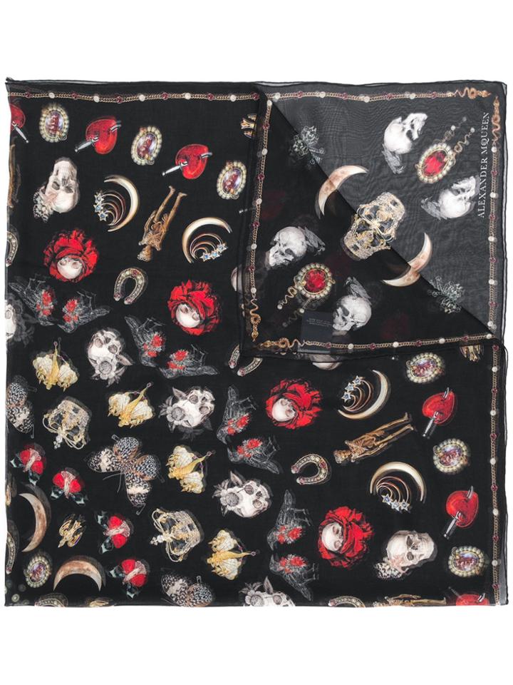 Alexander Mcqueen Gothic Icon Print Scarf - Black