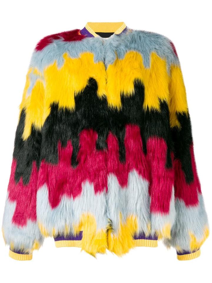 Ultràchic Faux Fur Bomber Jacket - Yellow & Orange