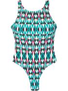 Lygia & Nanny Round Neck Print Swimsuit, Women's, Size: 40, Green, Polyamide/spandex/elastane