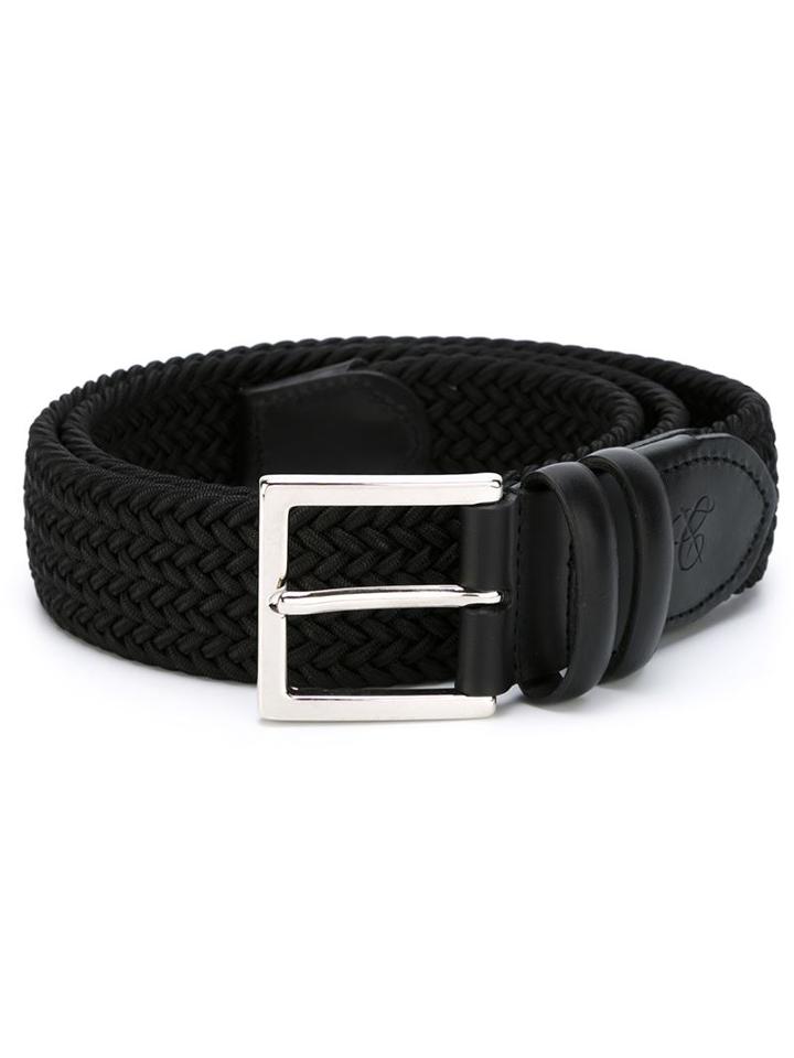 Canali Woven Buckle Belt, Men's, Size: 100, Black, Leather/cotton