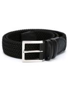 Canali Woven Buckle Belt, Men's, Size: 100, Black, Leather/cotton