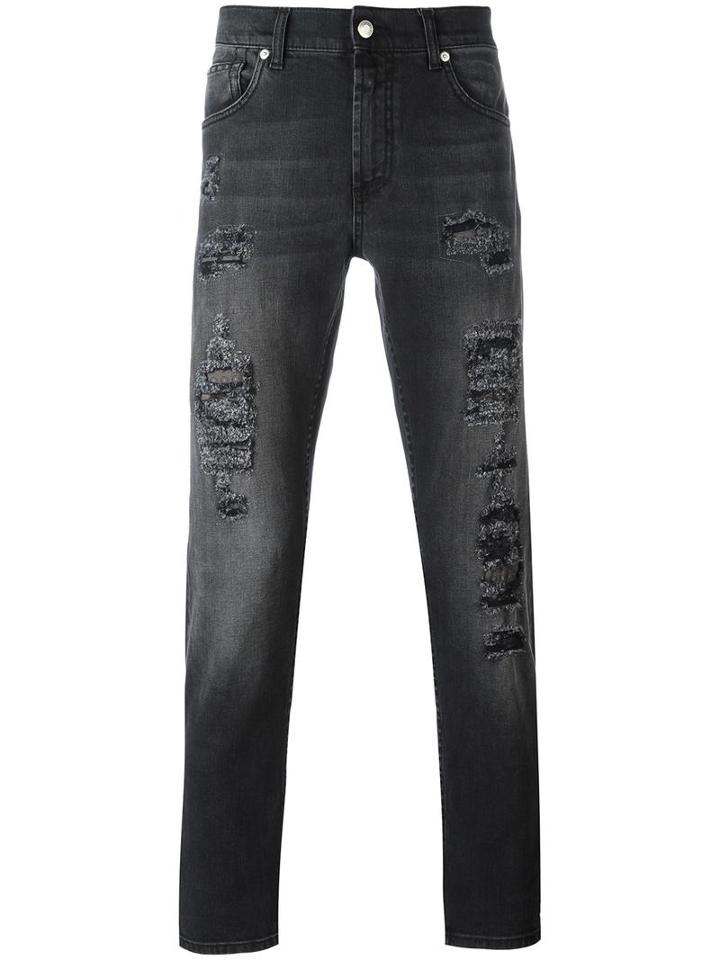 Alexander Mcqueen Distressed Slim-fit Jeans, Men's, Size: 48, Grey, Cotton/spandex/elastane