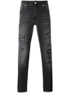 Alexander Mcqueen Distressed Slim-fit Jeans, Men's, Size: 48, Grey, Cotton/spandex/elastane