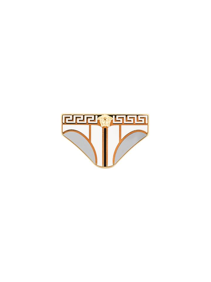 Versace Enamelled Brief Brooch - White
