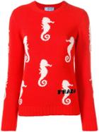 Prada Jacquard Seahorse Knit Sweater - Orange
