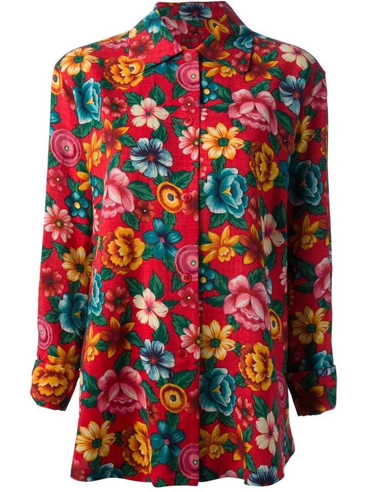 Kenzo Vintage Floral Print Blouse And Skirt Ensemble