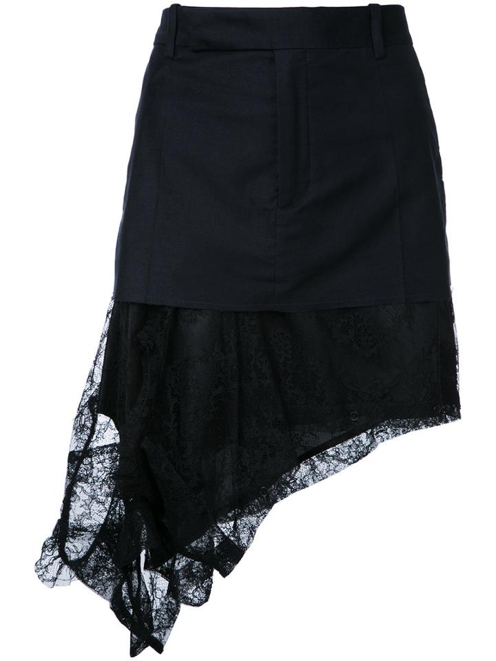 A.f.vandevorst - Asymmetric Lace Hem Mini Skirt - Women - Cotton/spandex/elastane/viscose - 38, Black, Cotton/spandex/elastane/viscose
